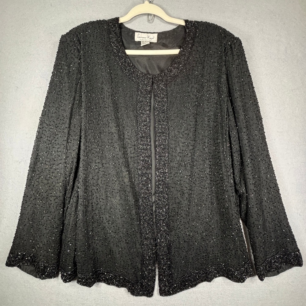 Laurence Kazar Silk Beaded Evening Jacket 4X Vintage Open‎ Front Formal